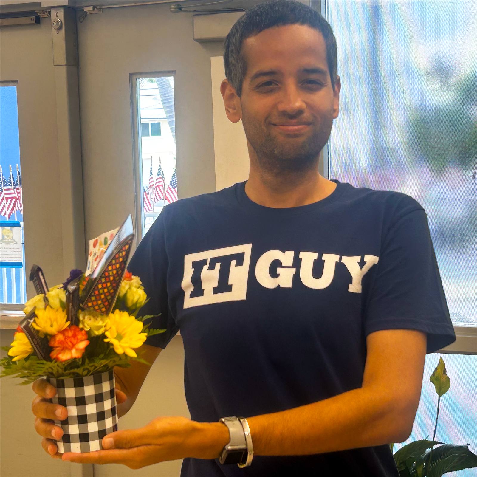  Efrain Marin holding flowers
